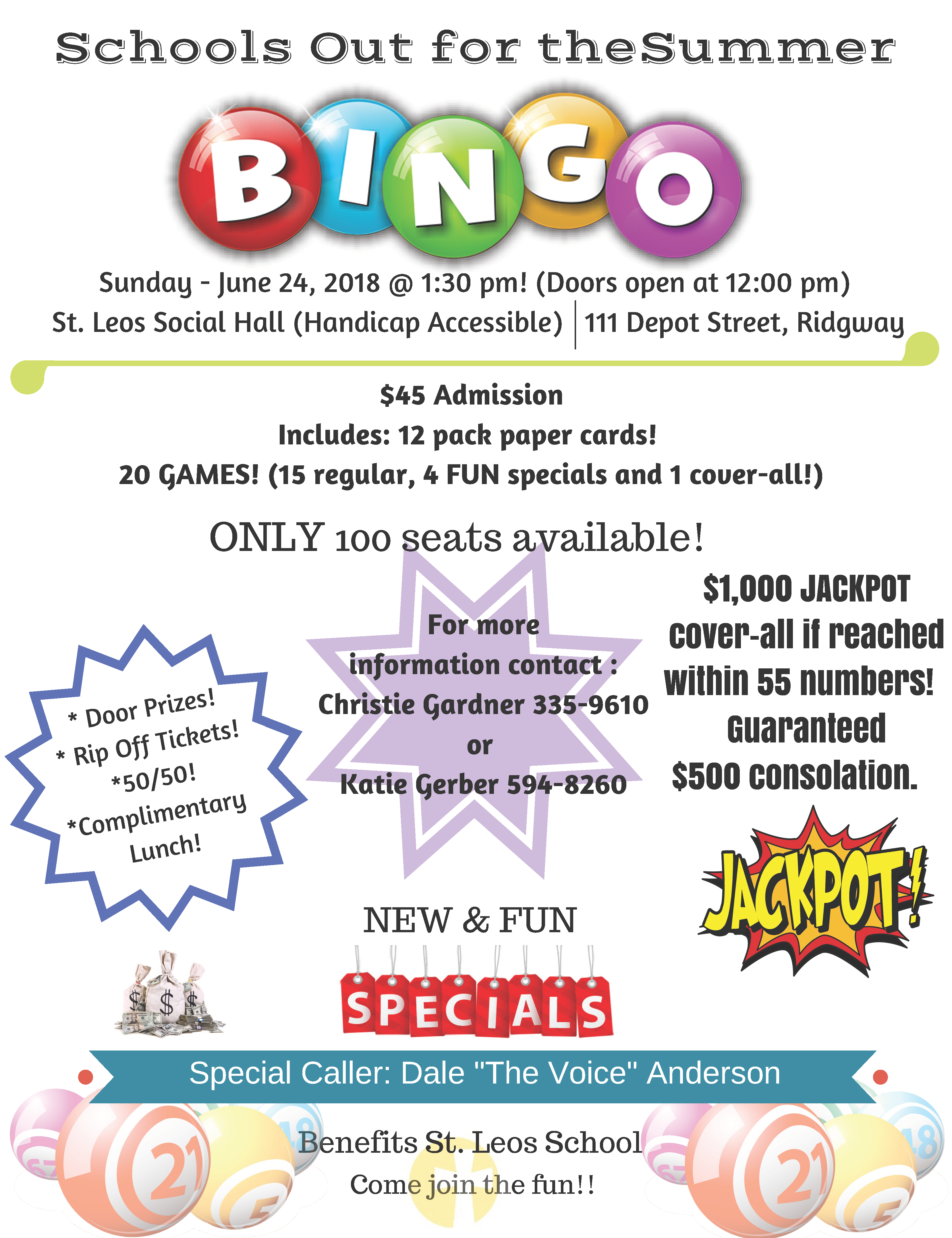school s out for the summer bingo at st leo sunday june 24